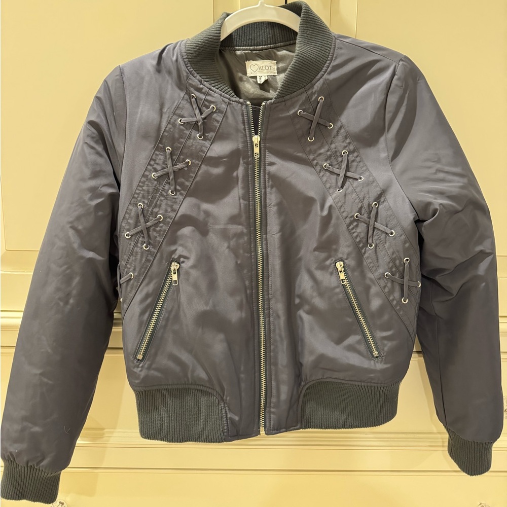 Lester’s Clothing Heart ALOT Bomber Jacket In Grey, Size US 4
